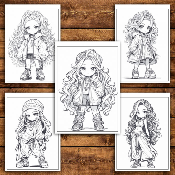 Carte de colorat pentru relaxare si antistres, 50 de ilustratii, Anime Chibi Boemian Girls, 106 pagini [4]