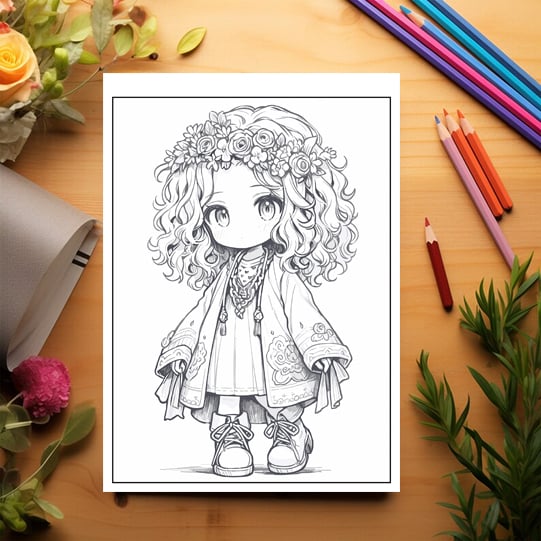 Carte de colorat pentru relaxare si antistres, 50 de ilustratii, Anime Chibi Boemian Girls, 106 pagini [3]