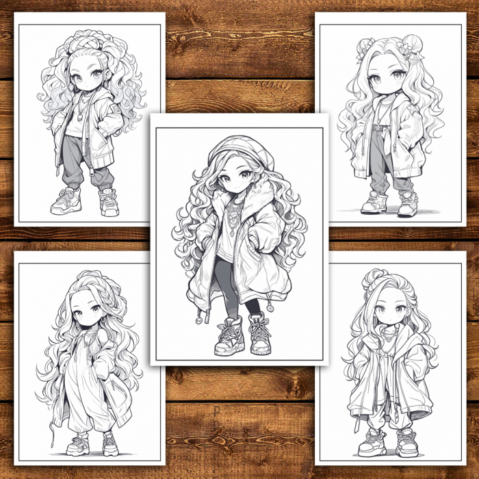 Carte de colorat pentru relaxare si antistres, 50 de ilustratii, Anime Chibi Boemian Girls, 106 pagini [5]