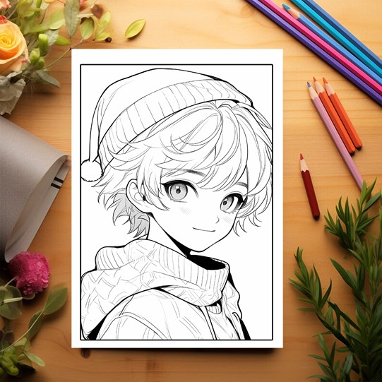 Carte de colorat pentru relaxare si antistres, 50 de ilustratii, Anime Christmas Boys, 106 pagini [3]