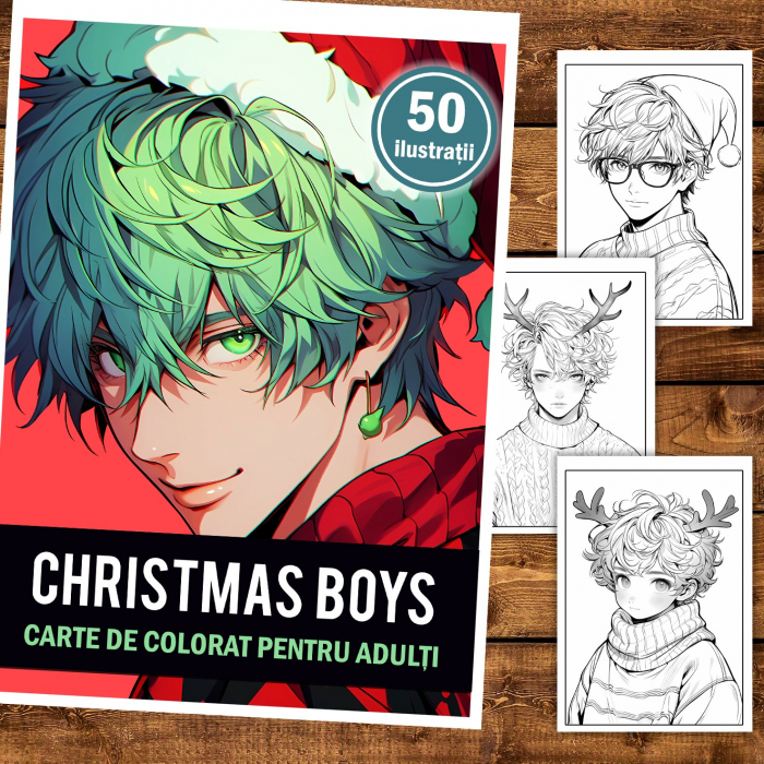 Carte de colorat pentru relaxare si antistres, 50 de ilustratii, Anime Christmas Boys, 106 pagini [2]