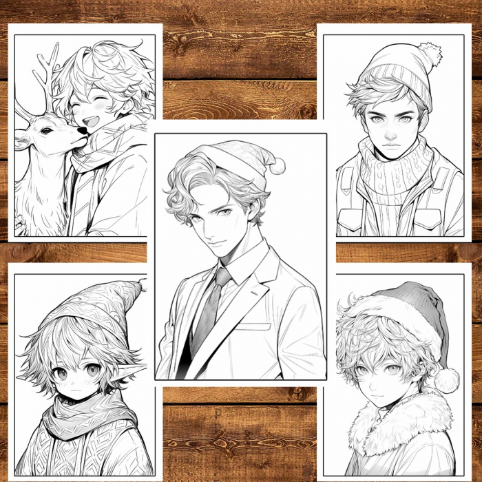 Carte de colorat pentru relaxare si antistres, 50 de ilustratii, Anime Christmas Boys, 106 pagini [4]