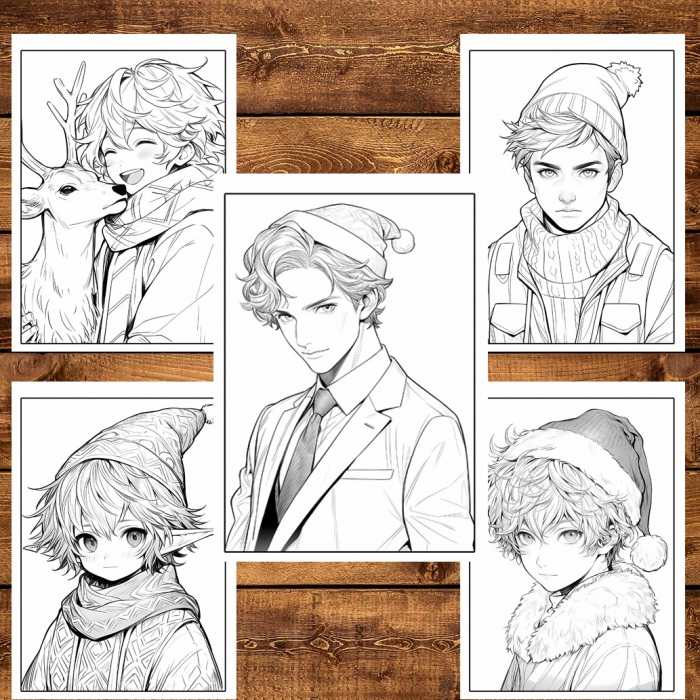 Carte de colorat pentru relaxare si antistres, 50 de ilustratii, Anime Christmas Boys, 106 pagini [4]