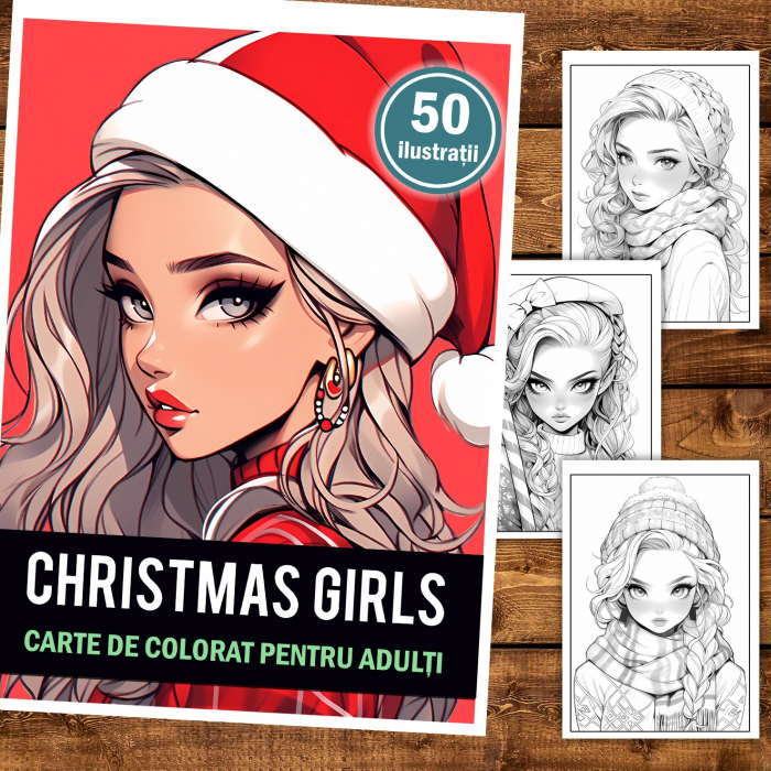 Carte de colorat pentru relaxare si antistres, 50 de ilustratii, Anime Christmas Girls, 106 pagini [2]