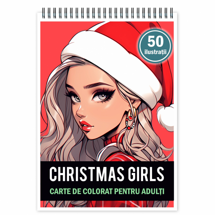 Carte de colorat pentru relaxare si antistres, 50 de ilustratii, Anime Christmas Girls, 106 pagini [1]