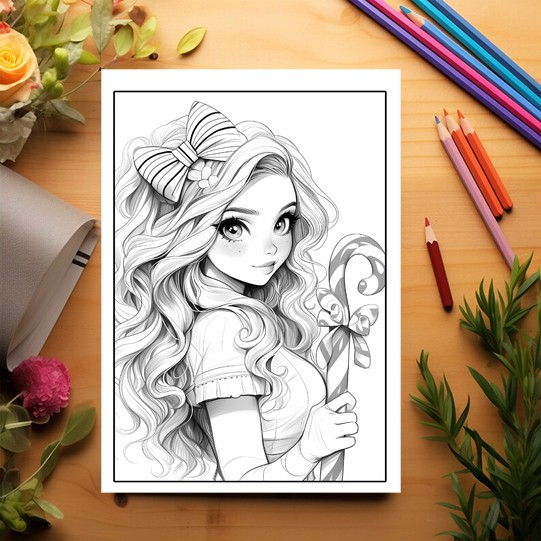 Carte de colorat pentru relaxare si antistres, 50 de ilustratii, Anime Christmas Girls, 106 pagini [3]