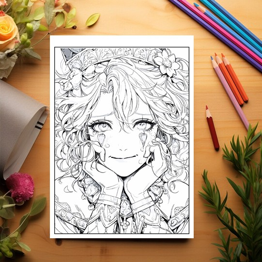 Carte de colorat pentru relaxare si antistres, 50 de ilustratii, Anime Clown Girls - Volumul II, 106 pagini [3]
