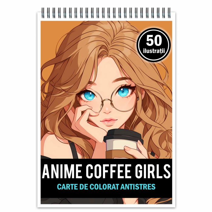 Carte de colorat pentru relaxare si antistres, 50 de ilustratii, Anime Coffee Girls, 106 pagini [1]