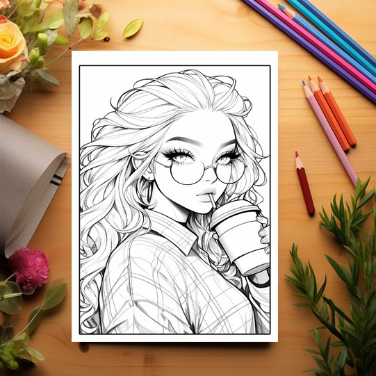 Carte de colorat pentru relaxare si antistres, 50 de ilustratii, Anime Coffee Girls, 106 pagini [3]