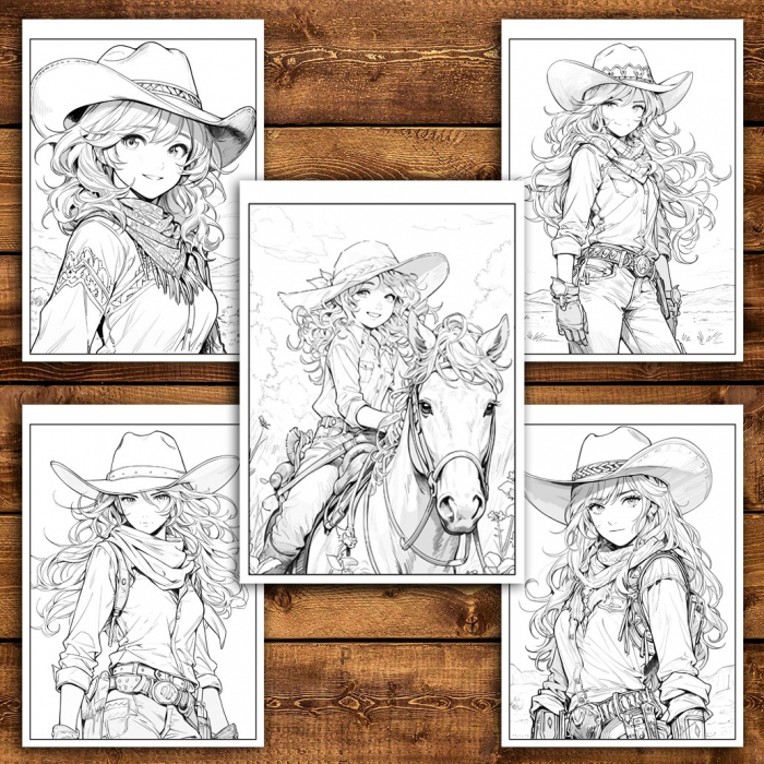 Carte de colorat pentru relaxare si antistres, 50 de ilustratii, Anime Cowboy Girls, 106 pagini [4]
