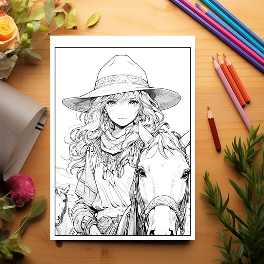Carte de colorat pentru relaxare si antistres, 50 de ilustratii, Anime Cowboy Girls, 106 pagini [3]