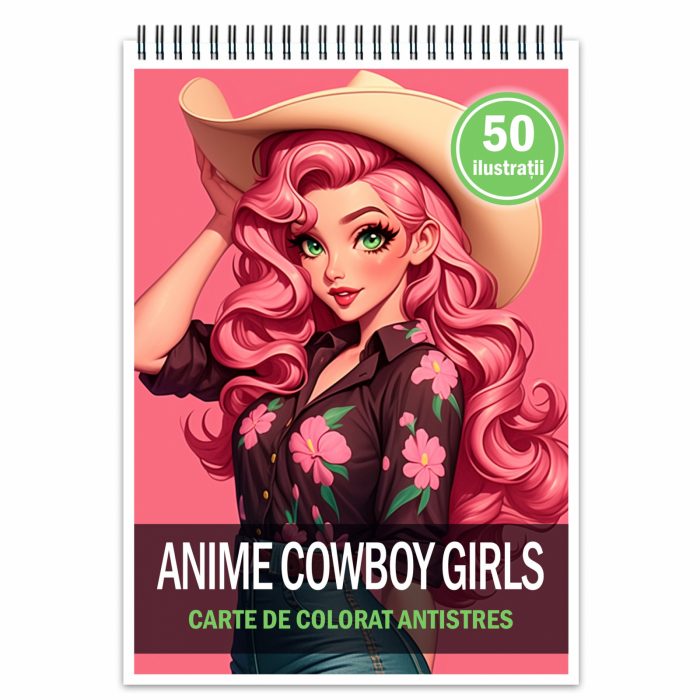 Carte de colorat pentru relaxare si antistres, 50 de ilustratii, Anime Cowboy Girls, 106 pagini [1]