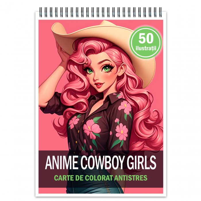 Carte de colorat pentru relaxare si antistres, 50 de ilustratii, Anime Cowboy Girls, 106 pagini [1]