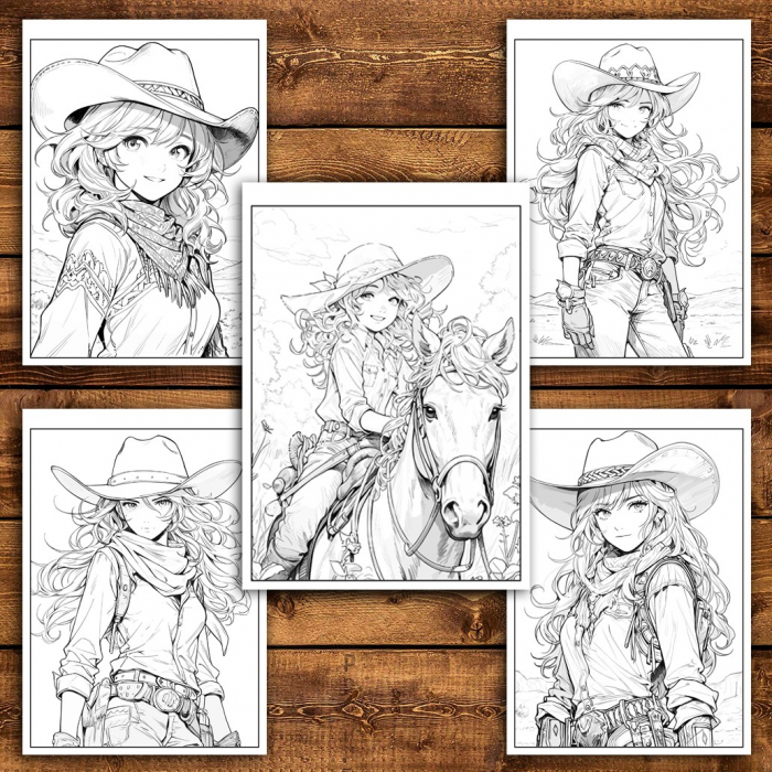 Carte de colorat pentru relaxare si antistres, 50 de ilustratii, Anime Cowboy Girls, 106 pagini [4]