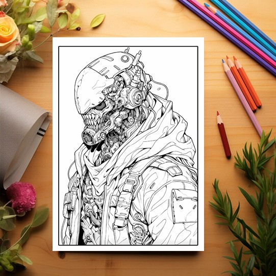Carte de colorat pentru relaxare si antistres, 50 de ilustratii, Anime Cyberpunk Boys, 106 pagini [3]