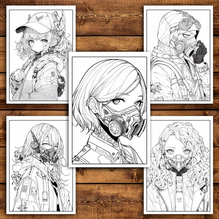 Carte de colorat pentru relaxare si antistres, 50 de ilustratii, Anime Cyberpunk Girls, 106 pagini [4]
