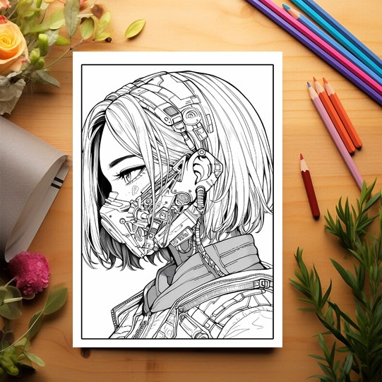 Carte de colorat pentru relaxare si antistres, 50 de ilustratii, Anime Cyberpunk Girls, 106 pagini [3]