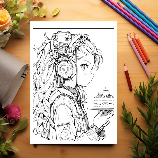 Carte de colorat pentru relaxare si antistres, 50 de ilustratii, Anime Dessert Girls - Volumul I, 106 pagini [3]