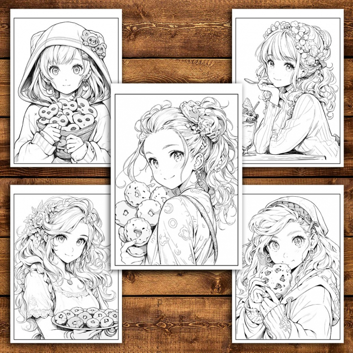 Carte de colorat pentru relaxare si antistres, 50 de ilustratii, Anime Dessert Girls - VolumulI I, 106 pagini [5]