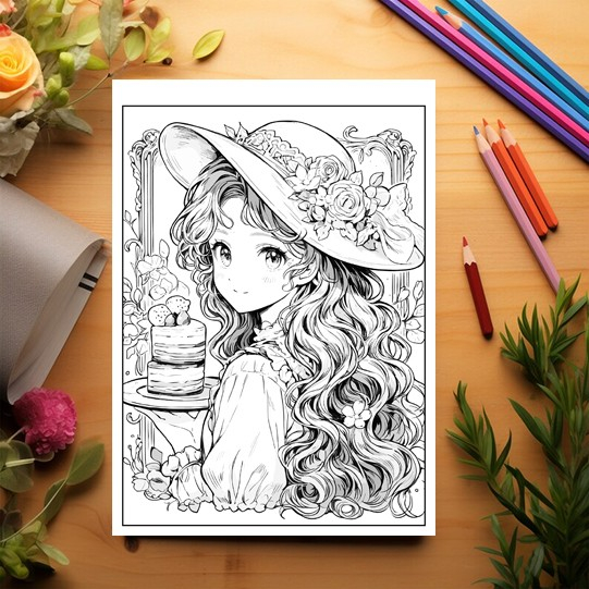 Carte de colorat pentru relaxare si antistres, 50 de ilustratii, Anime Dessert Girls - VolumulI I, 106 pagini [3]