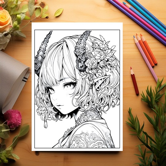 Carte de colorat pentru relaxare si antistres, 50 de ilustratii, Anime Devils Girls, 106 pagini [3]
