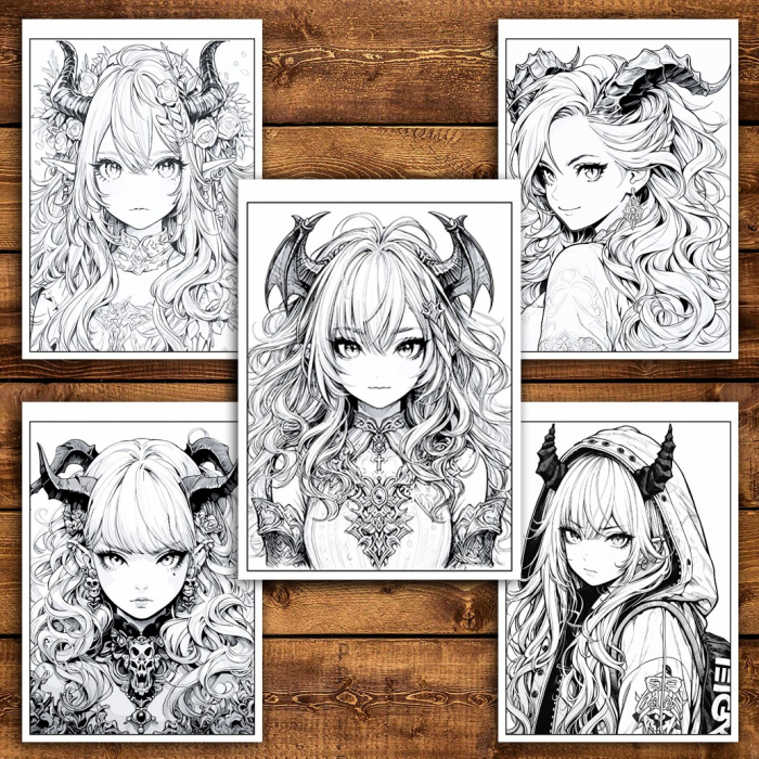 Carte de colorat pentru relaxare si antistres, 50 de ilustratii, Anime Devils Girls, 106 pagini [4]