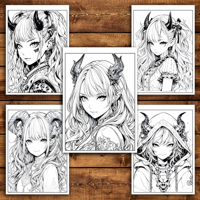 Carte de colorat pentru relaxare si antistres, 50 de ilustratii, Anime Devils Girls, 106 pagini [5]