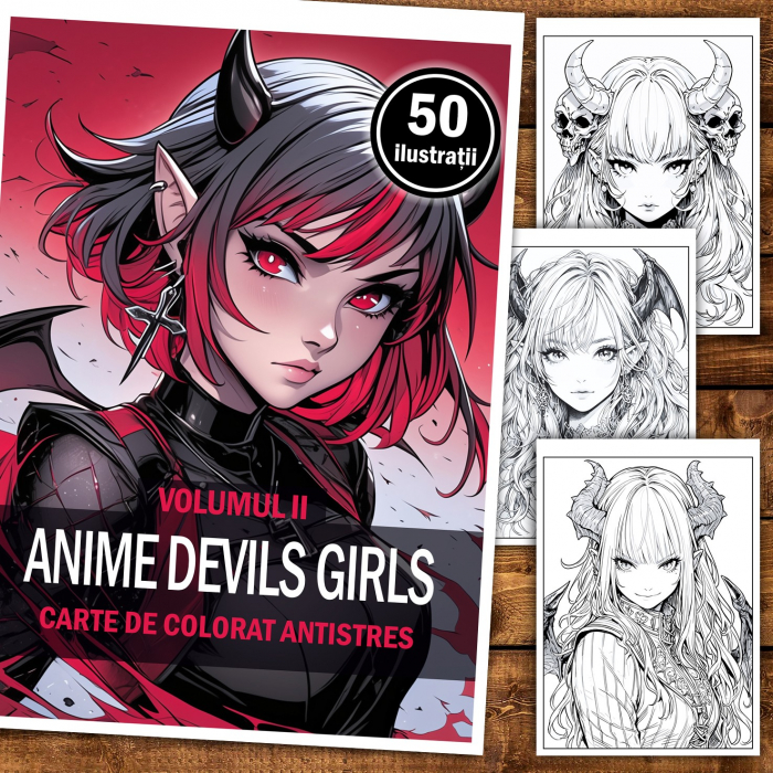 Carte de colorat pentru relaxare si antistres, 50 de ilustratii, Anime Devils Girls, 106 pagini [2]