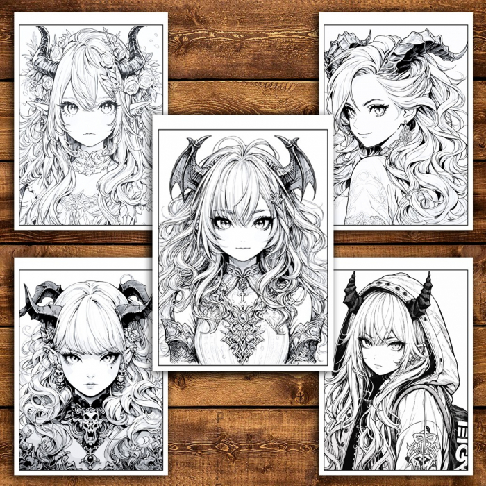 Carte de colorat pentru relaxare si antistres, 50 de ilustratii, Anime Devils Girls, 106 pagini [4]