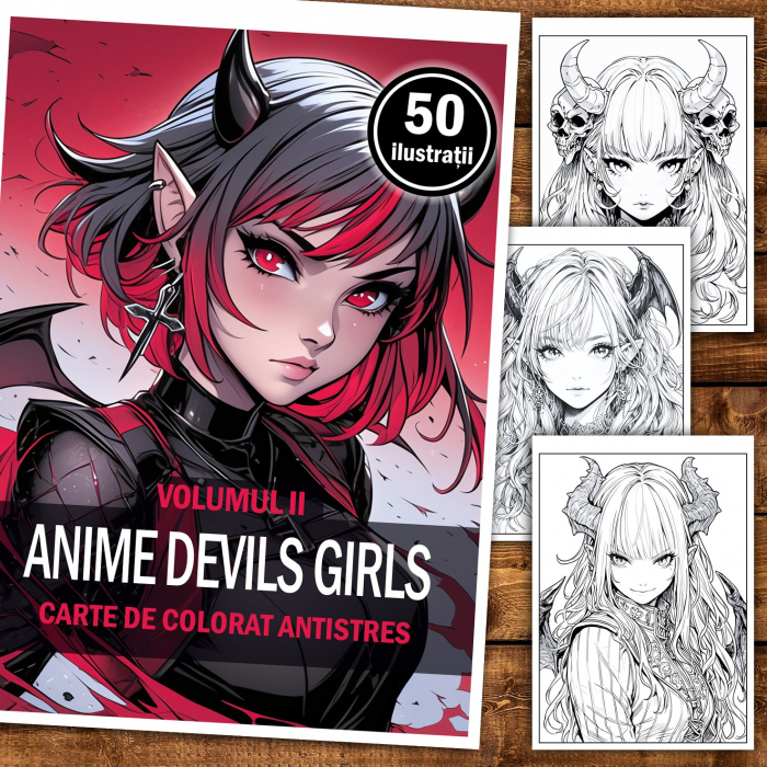 Carte de colorat pentru relaxare si antistres, 50 de ilustratii, Anime Devils Girls, 106 pagini [2]
