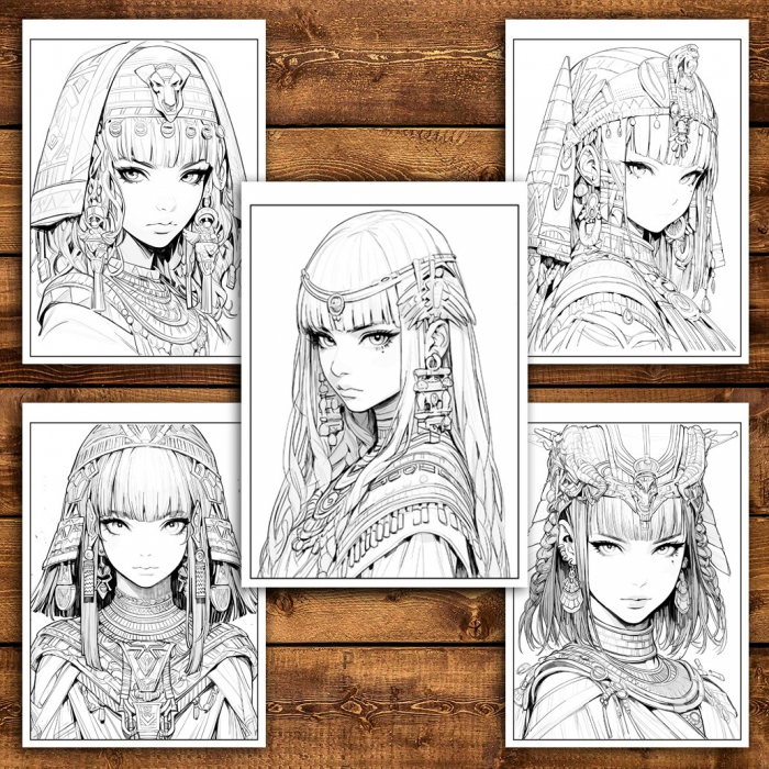 Carte de colorat pentru relaxare si antistres, 50 de ilustratii, Anime Egyptian Girls, 106 pagini [5]