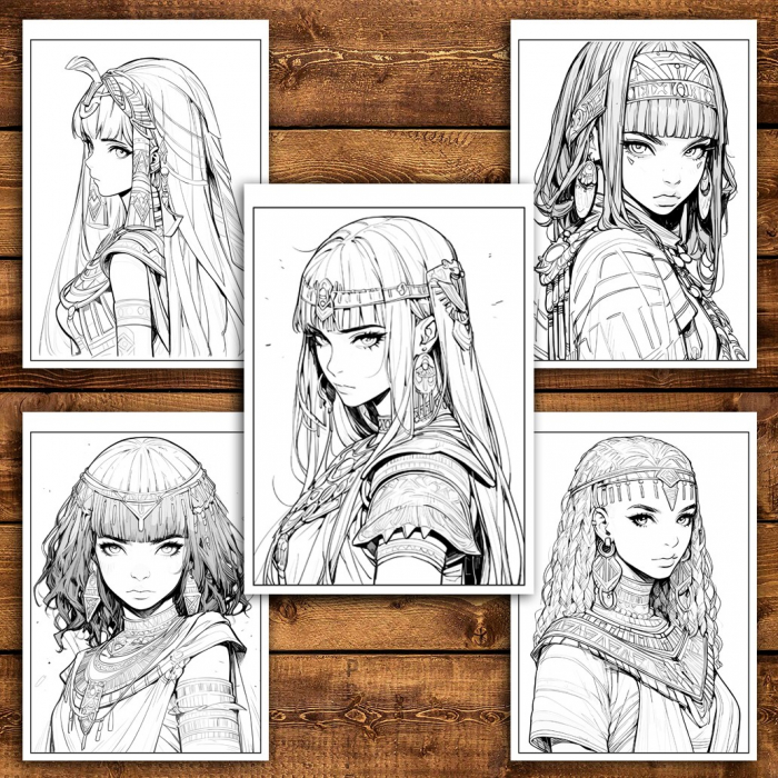 Carte de colorat pentru relaxare si antistres, 50 de ilustratii, Anime Egyptian Girls, 106 pagini [4]