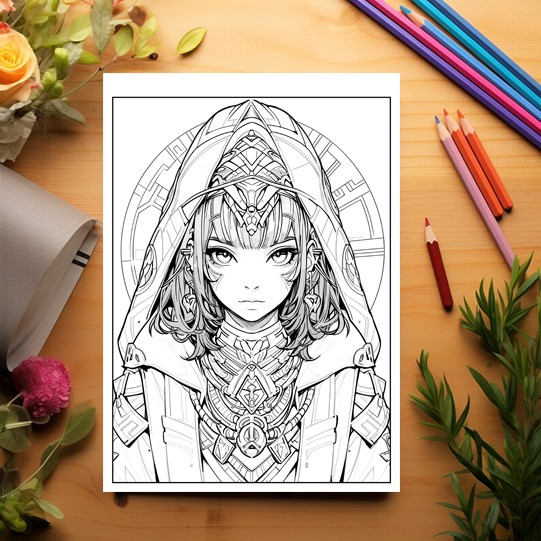 Carte de colorat pentru relaxare si antistres, 50 de ilustratii, Anime Egyptian Girls, 106 pagini [3]