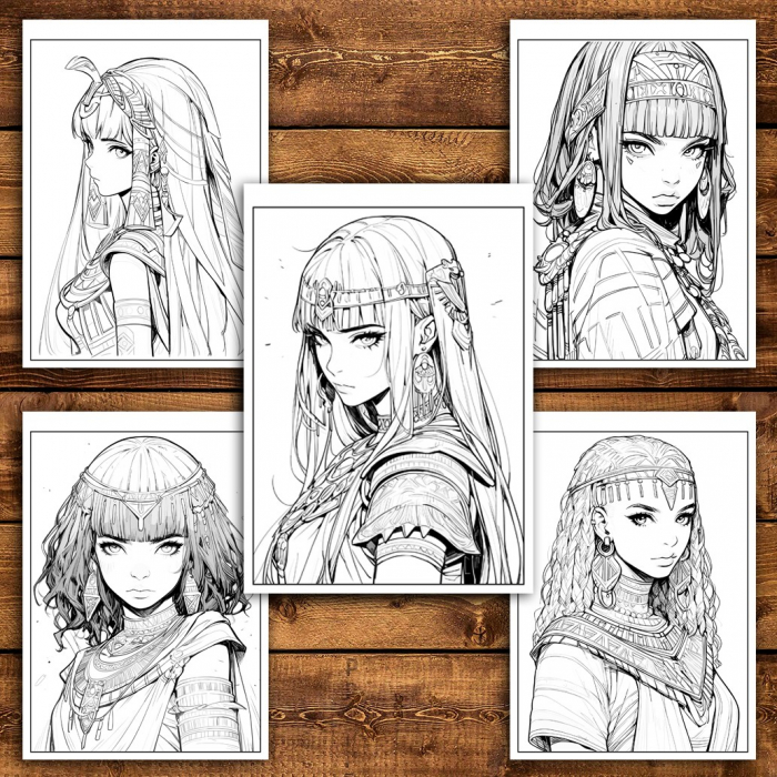 Carte de colorat pentru relaxare si antistres, 50 de ilustratii, Anime Egyptian Girls, 106 pagini [4]