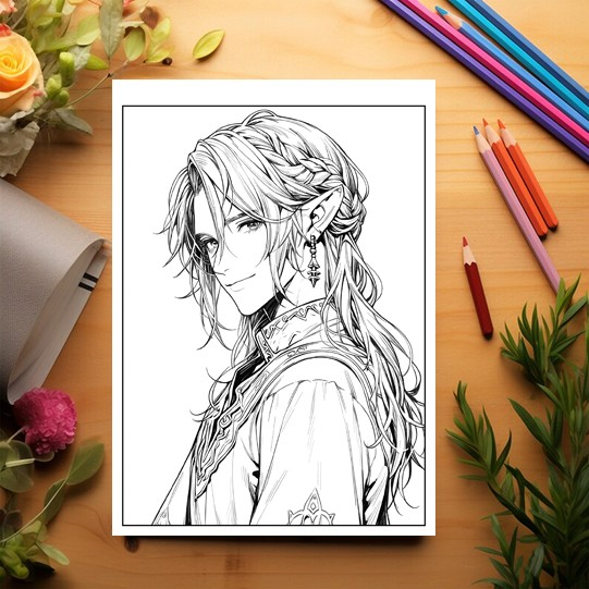 Carte de colorat pentru relaxare si antistres, 50 de ilustratii, Anime Elf Boys - Volumul II, 106 pagini [3]