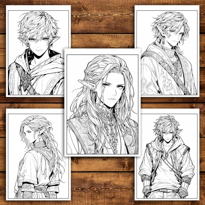 Carte de colorat pentru relaxare si antistres, 50 de ilustratii, Anime Elf Boys - Volumul II, 106 pagini [4]