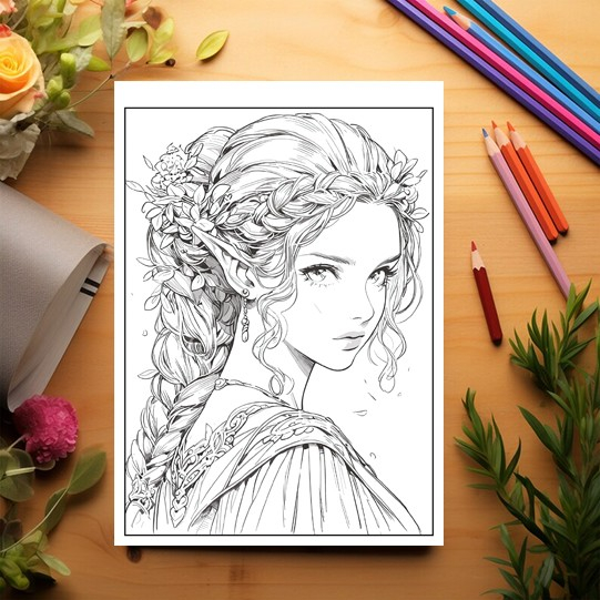 Carte de colorat pentru relaxare si antistres, 50 de ilustratii, Anime Elf Girls - Volumul II, 106 pagini [3]