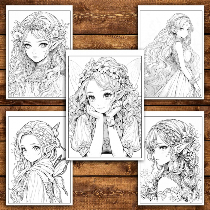 Carte de colorat pentru relaxare si antistres, 50 de ilustratii, Anime Fairies, 106 pagini [4]