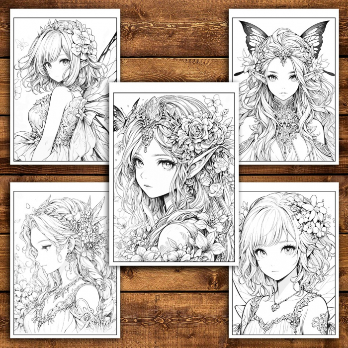 Carte de colorat pentru relaxare si antistres, 50 de ilustratii, Anime Fairies, 106 pagini [5]