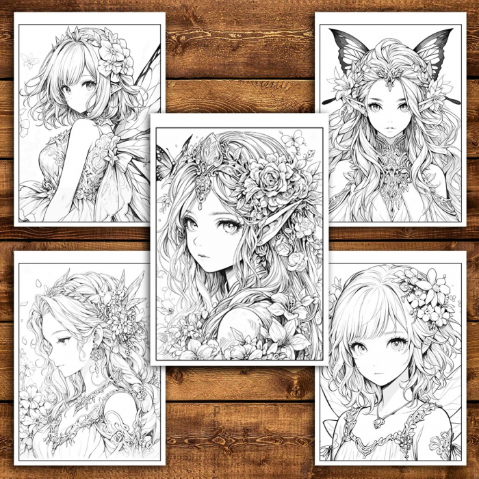 Carte de colorat pentru relaxare si antistres, 50 de ilustratii, Anime Fairies, 106 pagini [5]