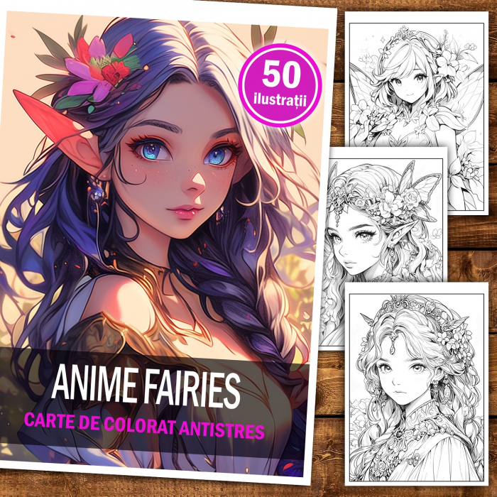 Carte de colorat pentru relaxare si antistres, 50 de ilustratii, Anime Fairies, 106 pagini [2]