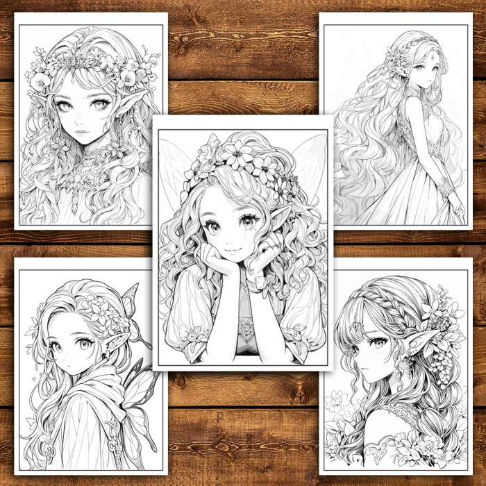 Carte de colorat pentru relaxare si antistres, 50 de ilustratii, Anime Fairies, 106 pagini [4]