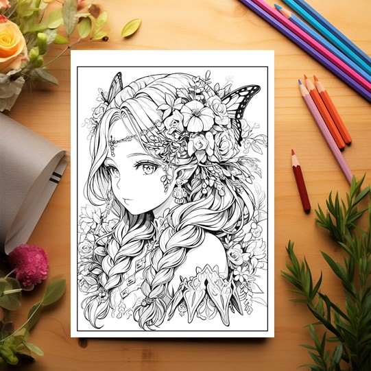 Carte de colorat pentru relaxare si antistres, 50 de ilustratii, Anime Fairies, 106 pagini [3]