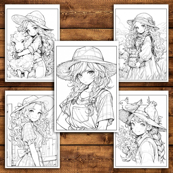 Carte de colorat pentru relaxare si antistres, 50 de ilustratii, Anime Farmer Girls - Volumul II, 106 pagini [5]