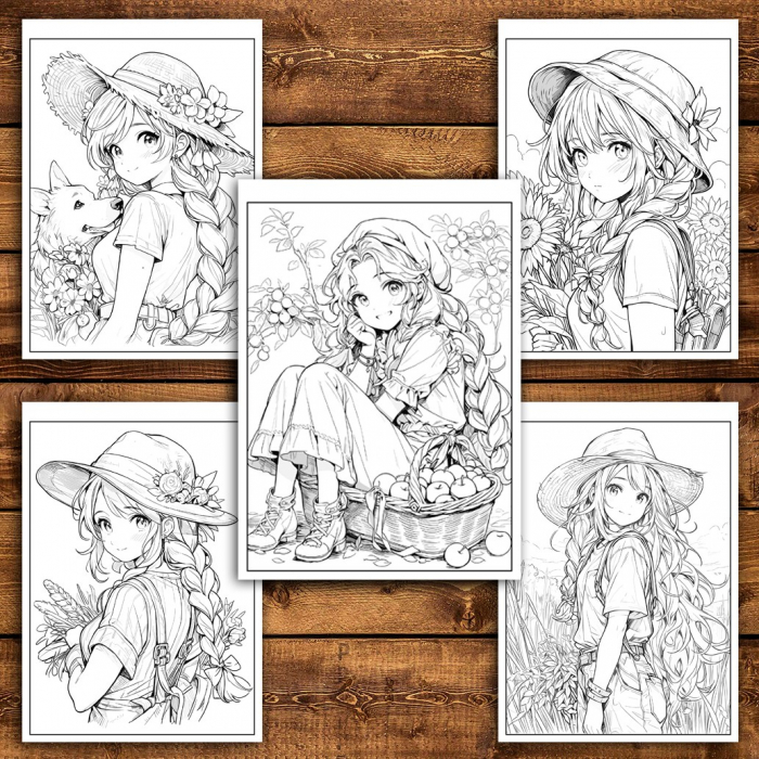 Carte de colorat pentru relaxare si antistres, 50 de ilustratii, Anime Farmer Girls - Volumul II, 106 pagini [4]