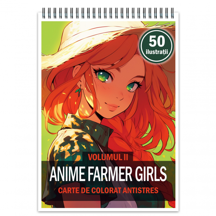 Carte de colorat pentru relaxare si antistres, 50 de ilustratii, Anime Farmer Girls - Volumul II, 106 pagini [1]
