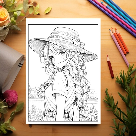 Carte de colorat pentru relaxare si antistres, 50 de ilustratii, Anime Farmer Girls - Volumul II, 106 pagini [3]