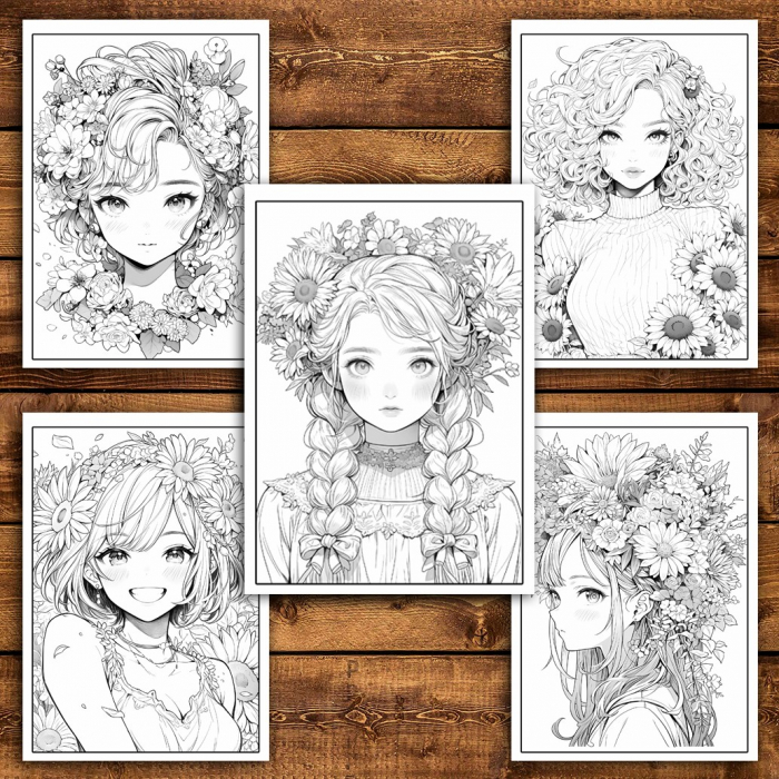 Carte de colorat pentru relaxare si antistres, 50 de ilustratii, Anime Flower Girls,106 pagini [4]