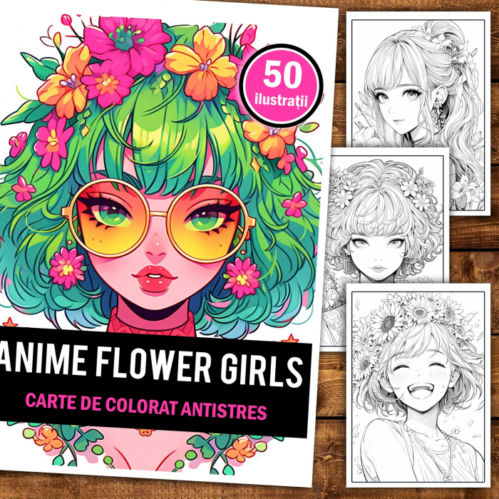 Carte de colorat pentru relaxare si antistres, 50 de ilustratii, Anime Flower Girls,106 pagini [2]