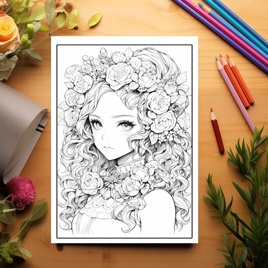 Carte de colorat pentru relaxare si antistres, 50 de ilustratii, Anime Flower Girls,106 pagini [3]